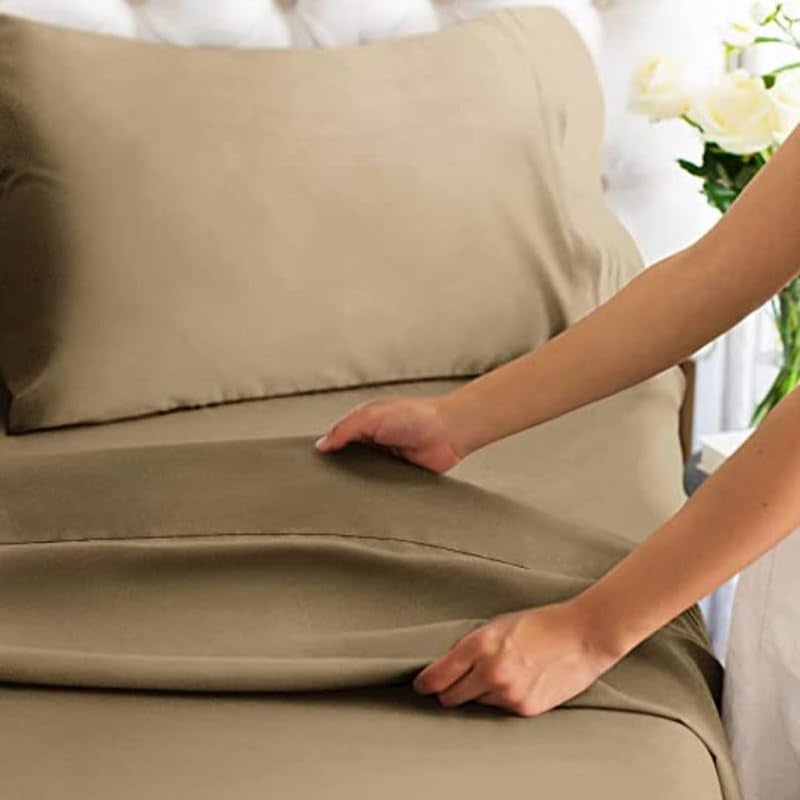 SEM B GRA Flat BedSheet with 2 Pillow Covers 600 TC 100 Egyptian Cotton Bedsheet Comfortable Durable Hotel Quality Sheet Super King_110x110 Beige - Image 2