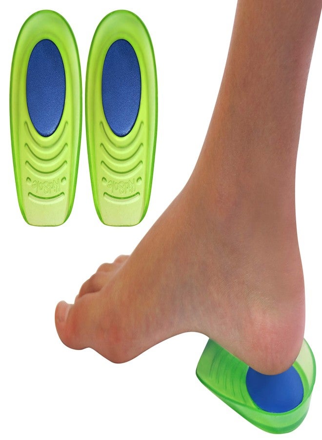 KidSole Gel + Memory Foam Shock Absorbing Heel Cups For Kid's With Sensitive Heels,Heel Spurs,Plantar Fasciitis,Or Ankle Pain(Kid's Size 3-7)2 Pairs,4 Single Heelcups,Green,Kids Size 3-7 - Image 1