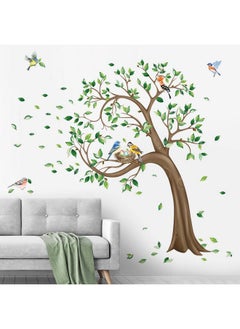 decalmile decalmile Large Green Tree Wall Stickers Flying Leaves Birds Wall Decals Bedroom Living Room Sofa TV Background Wall Decor (H:160CM)  - Image 2