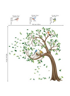decalmile decalmile Large Green Tree Wall Stickers Flying Leaves Birds Wall Decals Bedroom Living Room Sofa TV Background Wall Decor (H:160CM)  - Image 4