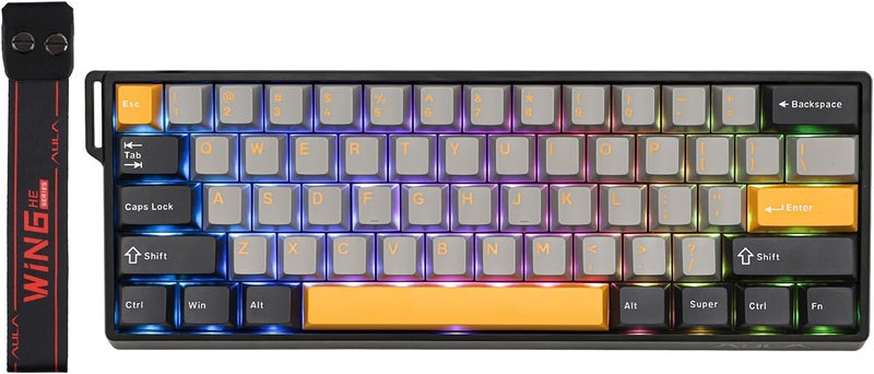 EPOMAKER AULA WIN60 HE 60% Wired Magnetic Keyboard with Adjustable Actuation, 8000 Hz Polling Rate, Hall Effect Switches, Hot-Swap, For FPS Games (Grey&Yellow) - Image 1
