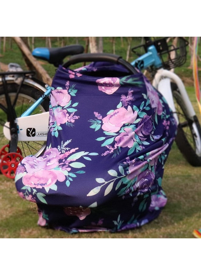 TANOFAR Carseat Cover Girls, Multiuse - Nursing Breastfeeding Covers, Purple Flower Theme, Car seat Canopy, Stretchy Soft Breathable - Image 4