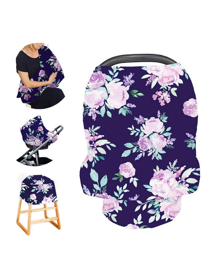 TANOFAR Carseat Cover Girls, Multiuse - Nursing Breastfeeding Covers, Purple Flower Theme, Car seat Canopy, Stretchy Soft Breathable - Image 1