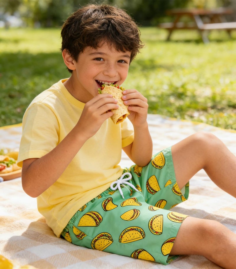 ZenGents Boys Swim Trunks Swimsuits Size 10-12 with Boxer Mesh Liner Quick Dry Beach Boards Shorts Kids Surf Bathing Shorts Swimwear Taco Green - Image 4