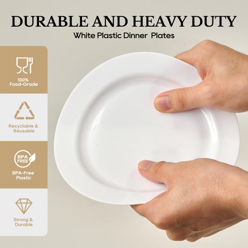 FOCUSLINE 100 Count White Plastic Plates 10 Inch  Disposable Heavy Duty Dinner Plates- Premium Hard Plastic Plate Fancy Disposable White Plate for Weddings  Parties and Events - Image 3