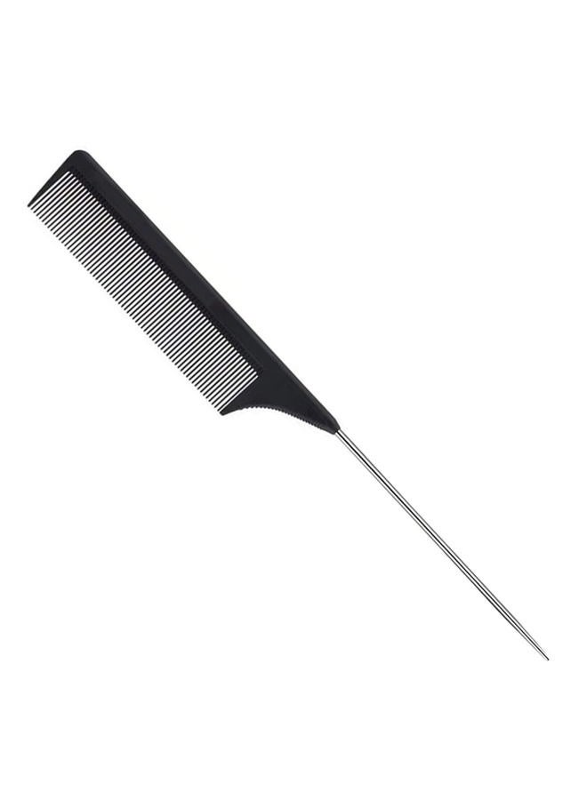 ALIABSION 1 Pack Professional Stainless Steel Rat Tail Comb with Metal Pick, Heat Resistant Carbon Fiber Teasing Fine Tooth Comb - Image 1
