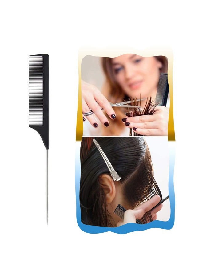 ALIABSION 1 Pack Professional Stainless Steel Rat Tail Comb with Metal Pick, Heat Resistant Carbon Fiber Teasing Fine Tooth Comb - Image 5