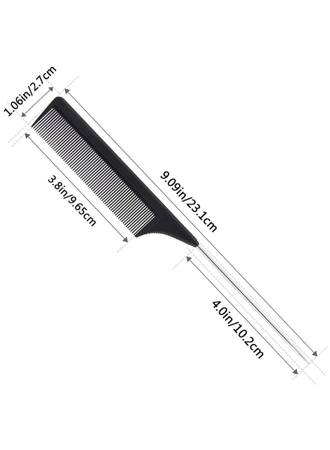ALIABSION 1 Pack Professional Stainless Steel Rat Tail Comb with Metal Pick, Heat Resistant Carbon Fiber Teasing Fine Tooth Comb - Image 3