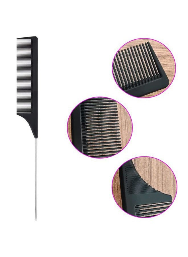 ALIABSION 1 Pack Professional Stainless Steel Rat Tail Comb with Metal Pick, Heat Resistant Carbon Fiber Teasing Fine Tooth Comb - Image 2