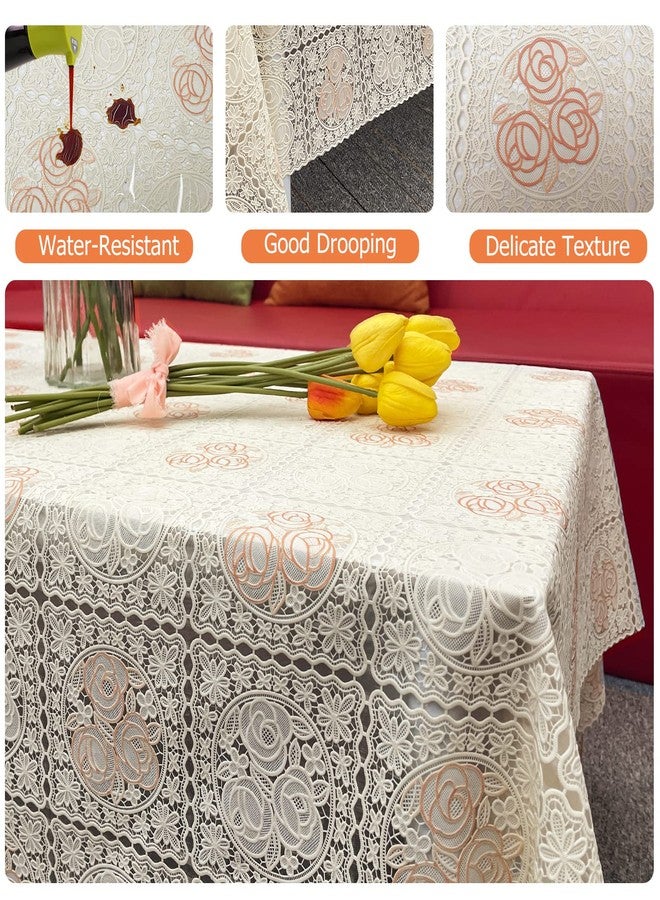 iSamzan Waterproof OilProof Vinyl Table Cover, Plastic Lace Tablecloth for Rectangle Table, Textured Home Decor for Parties, Dining, Kitchen, Outdoor Table - Image 2