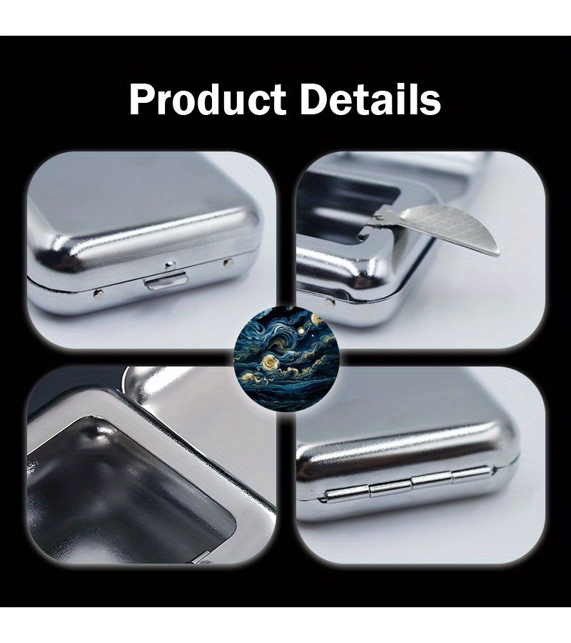 Mini Portable Metal Ashtray Stainless Steel Travel Ashtray Metallic Color Blue Golden Black Swirl Galaxy Pattern Leakproof Lid Unique Gadget For Birthday Valentine Christmas Gift Party - Image 3