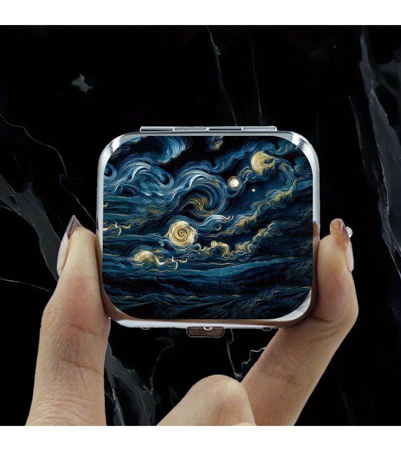 Mini Portable Metal Ashtray Stainless Steel Travel Ashtray Metallic Color Blue Golden Black Swirl Galaxy Pattern Leakproof Lid Unique Gadget For Birthday Valentine Christmas Gift Party - Image 5