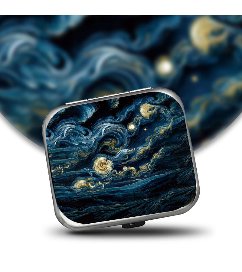 Mini Portable Metal Ashtray Stainless Steel Travel Ashtray Metallic Color Blue Golden Black Swirl Galaxy Pattern Leakproof Lid Unique Gadget For Birthday Valentine Christmas Gift Party - Image 1