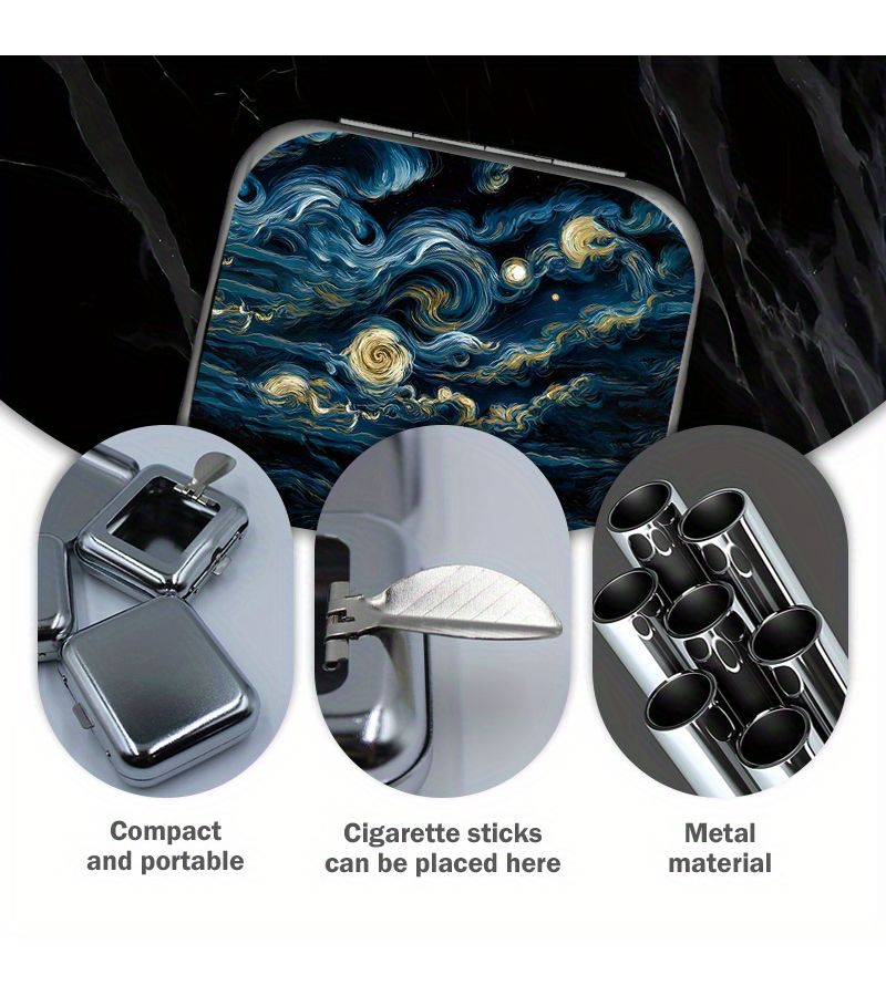 Mini Portable Metal Ashtray Stainless Steel Travel Ashtray Metallic Color Blue Golden Black Swirl Galaxy Pattern Leakproof Lid Unique Gadget For Birthday Valentine Christmas Gift Party - Image 4
