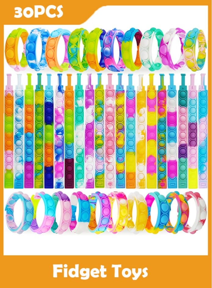 30 Pack Pop Bracelet Bubble Fidget Toys for Party Favors, Hand Finger Silicone Wristband Bulk for Student Classroom Prizes, Goodie Bag Fillers Stuffers Birthday Gifts for Kid (Random Color) - Image 1