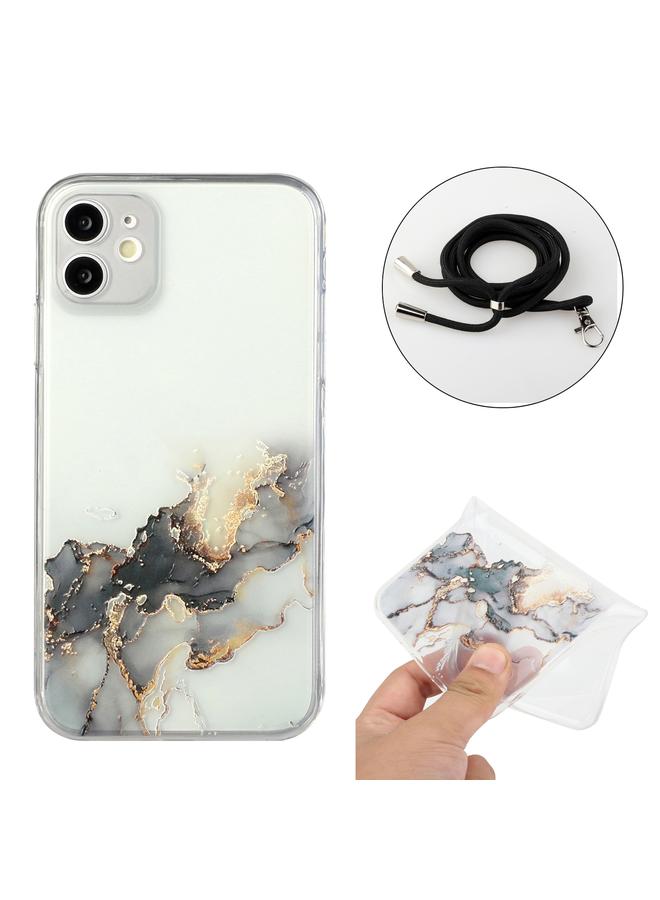 زبون جراب لهاتف iPhone 12 مصنوع من مادة TPU بنمط رخامي مجوف ومضاد للصدمات مع حبل لحزام الرقبة - Image 2