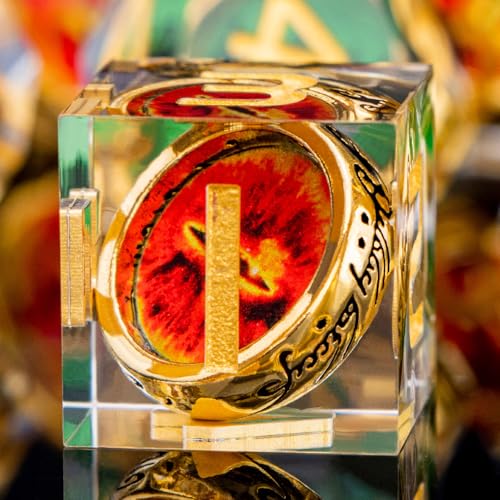 ORIFANTOU Magic Golden Ring DND Dice Set Sharp Edge Red Gaze Eye Resin Dice with Box for use with RPG DD Tabletop Games Lord D and D Polyhedral Dice Set - Image 1