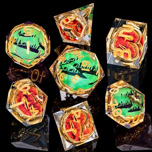 ORIFANTOU Magic Golden Ring DND Dice Set Sharp Edge Red Gaze Eye Resin Dice with Box for use with RPG DD Tabletop Games Lord D and D Polyhedral Dice Set - Image 5