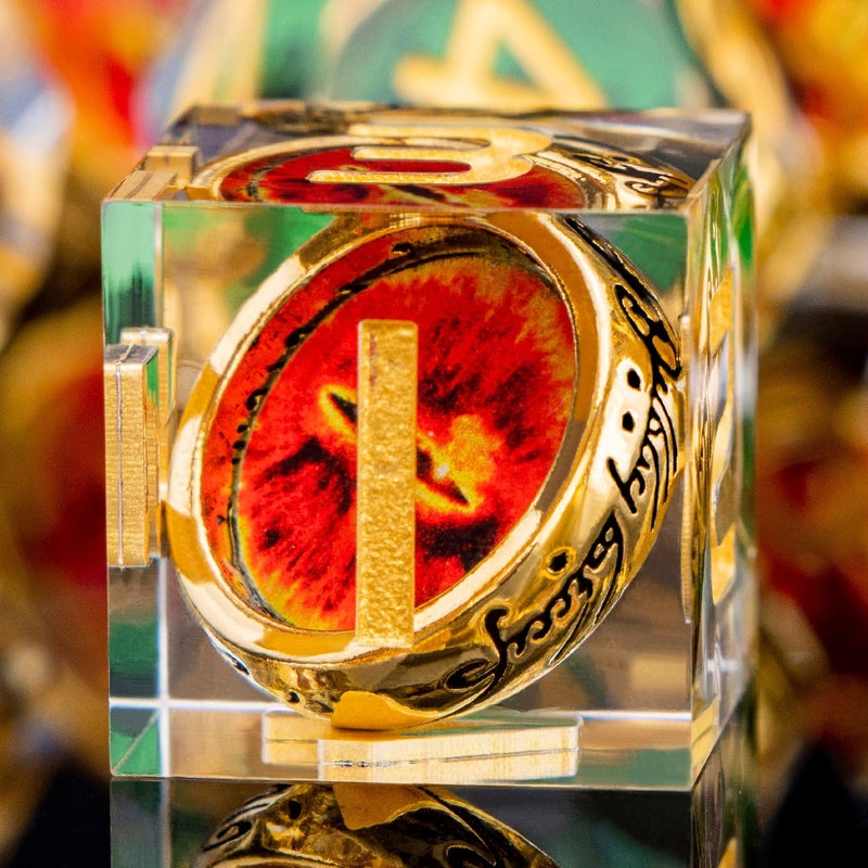 ORIFANTOU Magic Golden Ring DND Dice Set Sharp Edge Red Gaze Eye Resin Dice with Box for use with RPG DD Tabletop Games Lord D and D Polyhedral Dice Set - Image 3
