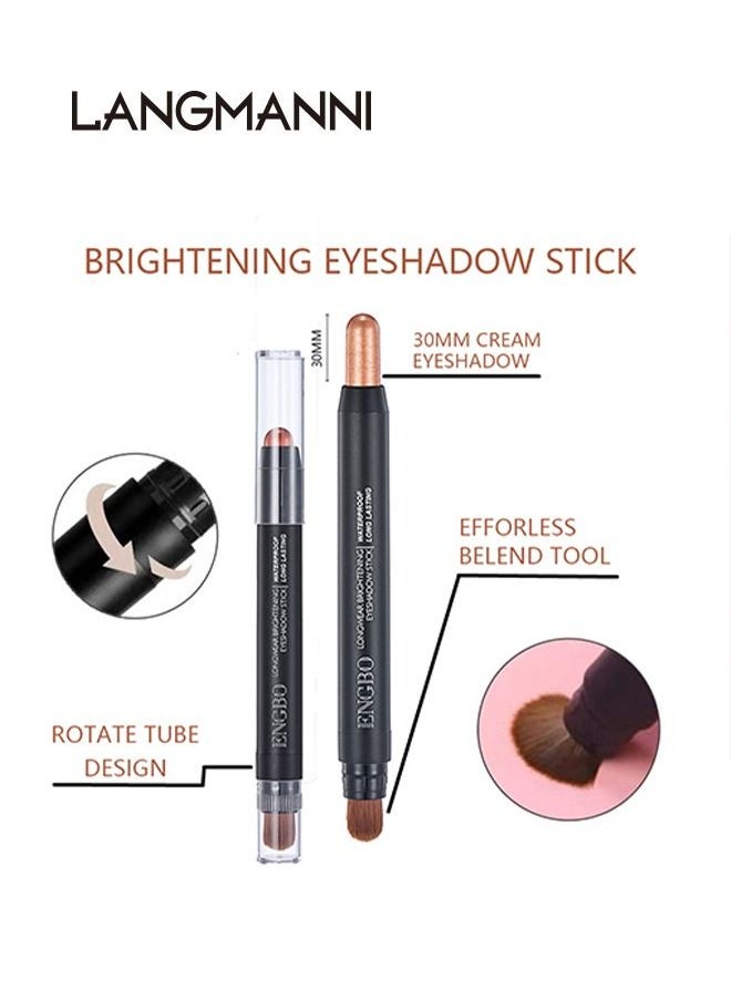 LANGMANNI - Cream Eyeshadow Stick, Eyeshadow Stick for Eyes Makeup, Long Lasting and Waterproof Eye Shadow Pencil, Brighter Eye Shadow Pencil Crayon, Smooth Shimmer Eyeshadow Stick with Soft Brush - Image 1
