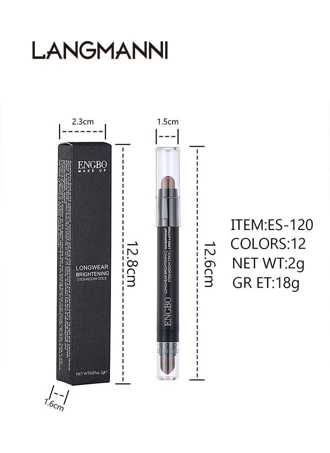 LANGMANNI - Cream Eyeshadow Stick, Eyeshadow Stick for Eyes Makeup, Long Lasting and Waterproof Eye Shadow Pencil, Brighter Eye Shadow Pencil Crayon, Smooth Shimmer Eyeshadow Stick with Soft Brush - Image 1