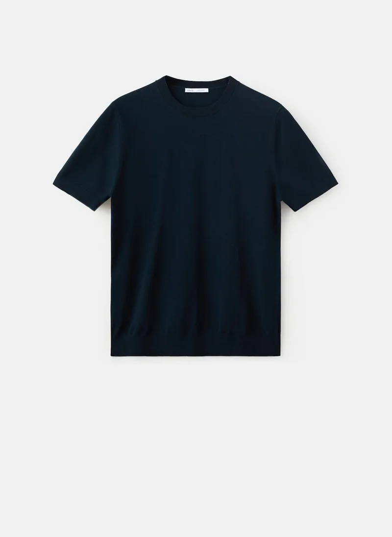 Mango Man 57-AZUL NOCHE Fine-Knit 100% Cotton T-Shirt for Men | Best Price UAE