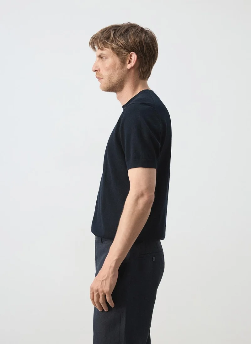 Mango Man 57-AZUL NOCHE Fine-Knit 100% Cotton T-Shirt for Men | Best Price UAE