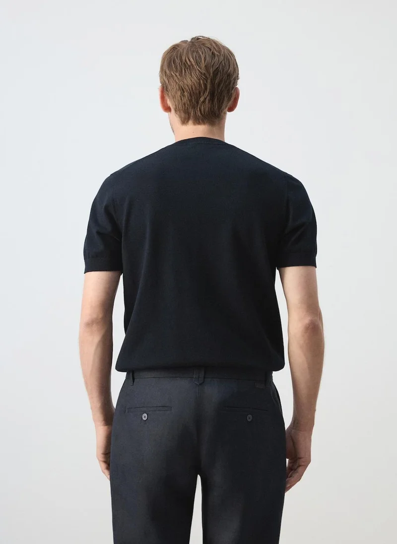 Mango Man 57-AZUL NOCHE Fine-Knit 100% Cotton T-Shirt for Men | Best Price UAE