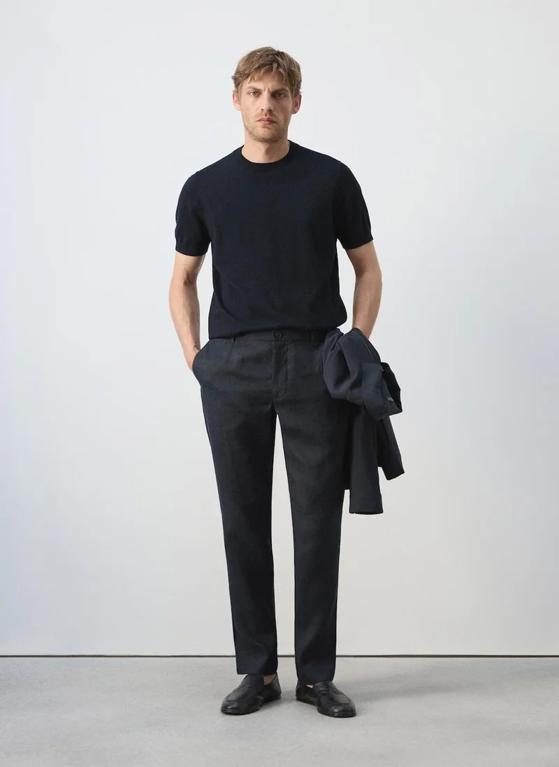 Mango Man 57-AZUL NOCHE Fine-Knit 100% Cotton T-Shirt for Men | Best Price UAE