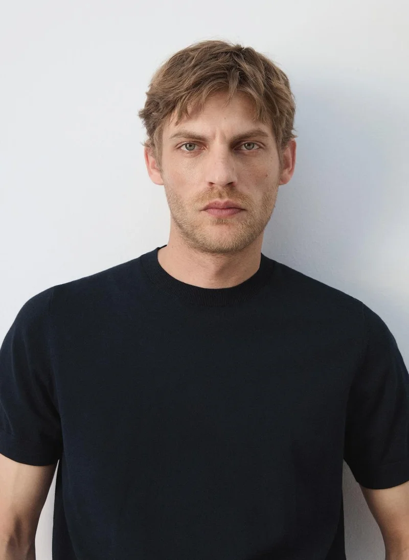 Mango Man 57-AZUL NOCHE Fine-Knit 100% Cotton T-Shirt for Men | Best Price UAE