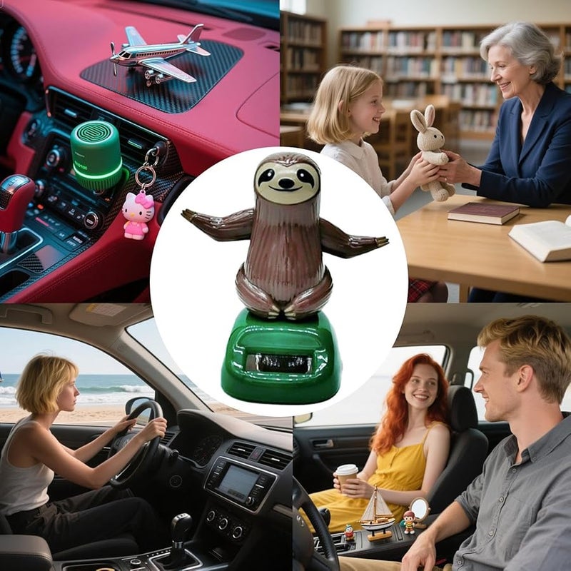 Solar Powered Swinging Smiling Sloth Car Dashboard Decor Weather Resistant - Image 4