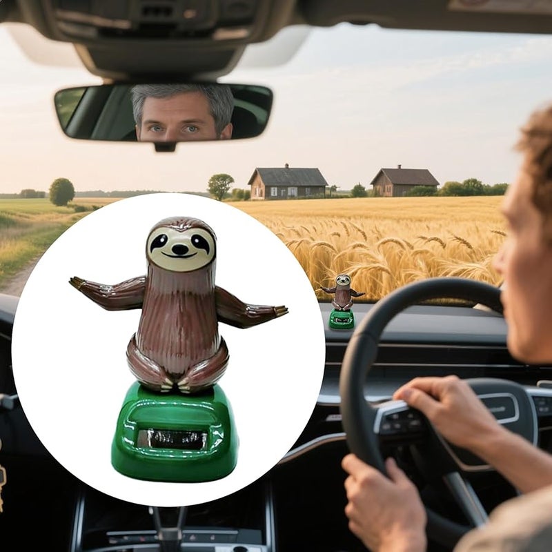 Solar Powered Swinging Smiling Sloth Car Dashboard Decor Weather Resistant - Image 3