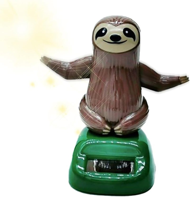 Solar Powered Swinging Smiling Sloth Car Dashboard Decor Weather Resistant - Image 1