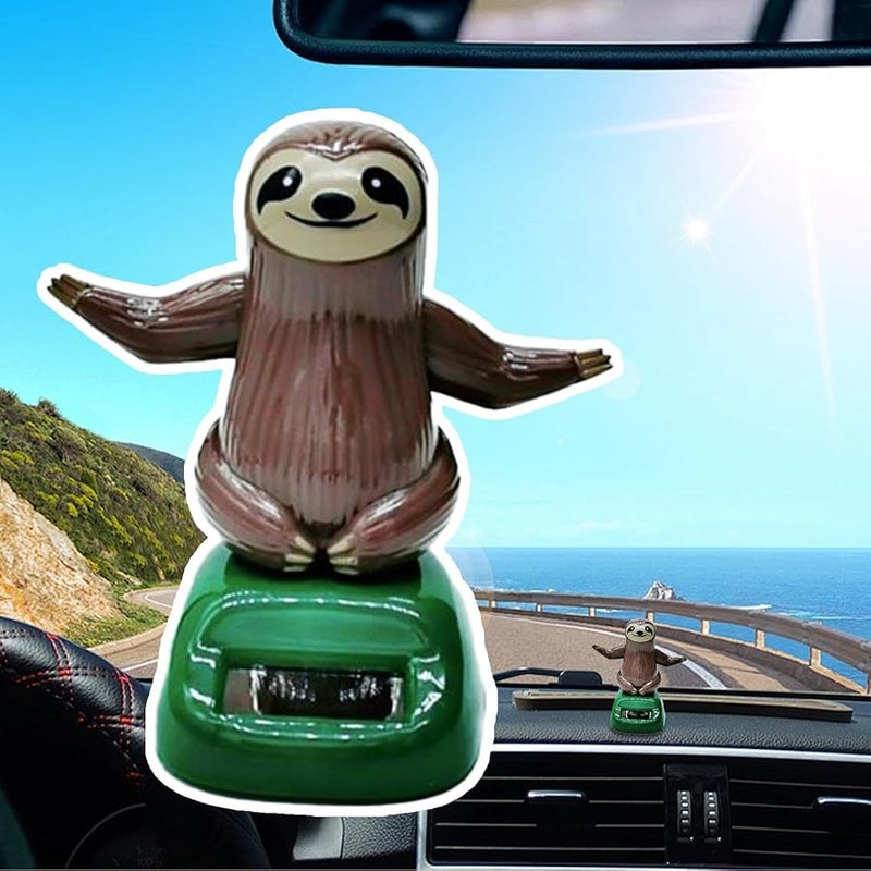 Solar Powered Swinging Smiling Sloth Car Dashboard Decor Weather Resistant - Image 2