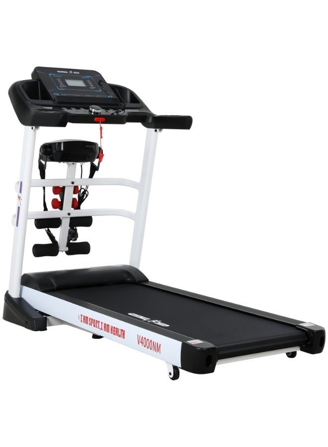 هيلث لايف V4000NM-جهاز مشي كهربائي قابل للطي متعدد الوظائف موتور DC 4.0 حصان شاشة LCD، 140 كجم، أسود/أبيض - Image 1