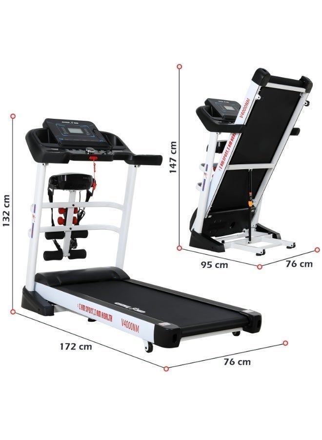 هيلث لايف V4000NM-جهاز مشي كهربائي قابل للطي متعدد الوظائف موتور DC 4.0 حصان شاشة LCD، 140 كجم، أسود/أبيض - Image 2