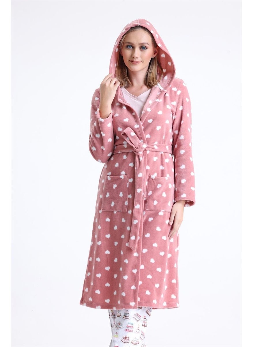 Magic Form 32456 Women's Polar Fleece Hooded Long Dressing Gown (With Eye Patch Gift) - Dusty Rose  - Image 3