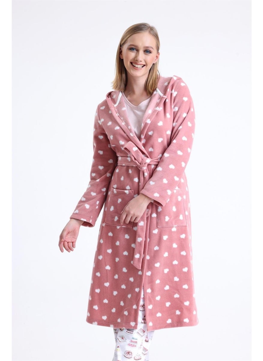 Magic Form 32456 Women's Polar Fleece Hooded Long Dressing Gown (With Eye Patch Gift) - Dusty Rose  - Image 4