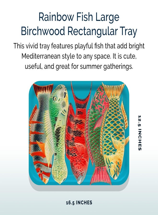Caskata Rainbow Fish Large Rectangular Tray | Birchwood and Wipeable Melamine | Perfect for Home, Entertaining, Gifts | Multicolor, 16.5W X 12.5L - Image 2