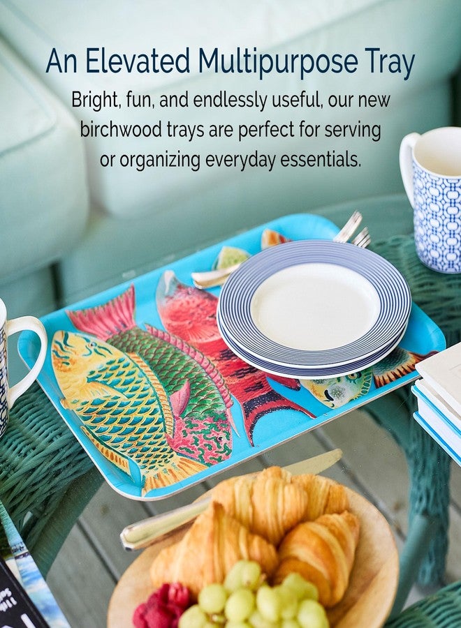 Caskata Rainbow Fish Large Rectangular Tray | Birchwood and Wipeable Melamine | Perfect for Home, Entertaining, Gifts | Multicolor, 16.5W X 12.5L - Image 4