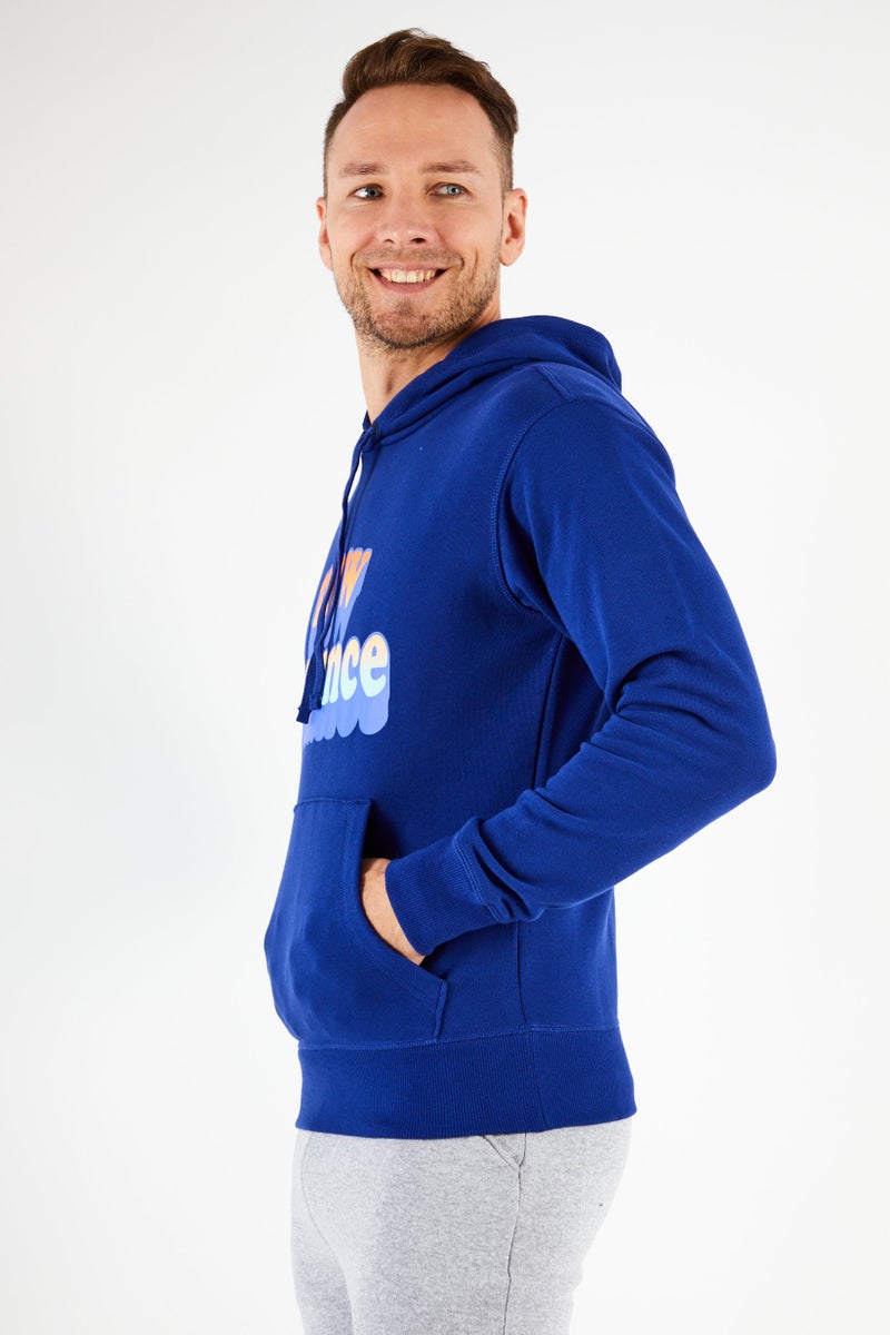 New Balance هودي تدريب بأكمام طويلة للرجال بتصميم مريح، أزرق - Image 2