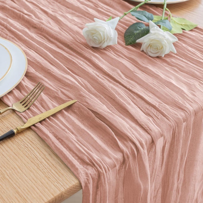 CHEESECLOTH TABLE RUNNER 120 INCHES DUSTY PINK BOHO GAUZE CHEESE CLOTH RUNNER 10FT RUSTIC SHEER FALL TABLE RUNNERS FOR THANKSGIVING WEDDING BABY SHOWER HOLIDAY PARTY DECORATION