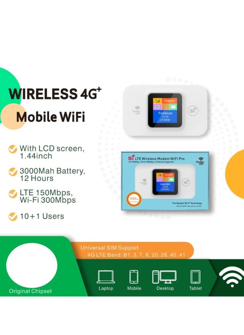 Generic - Mobile WiFi Top Link 4G Wireless Modem LTE 150Mbps WIFi 300Mbps Support to 12 devices long time fast internet Standarad Li-io Battery  HW57 PRO White - Image 1