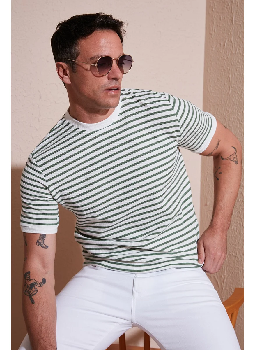 بوراتي Cotton Striped Regular Fit Crew Neck T Shirt Men's T Shirt 5903005