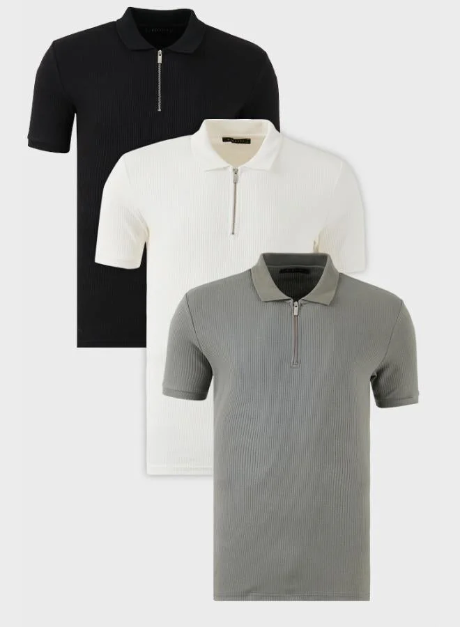 بوراتي تيشيرت بولو رجالي قطن بياقة بولو بسحاب نصفي عبوة من  قطع