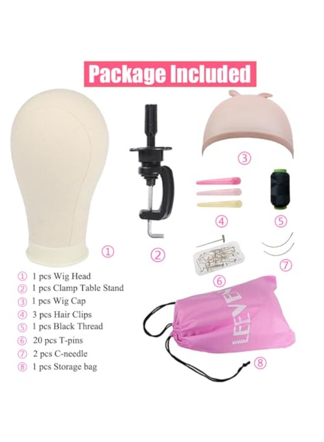 Leeven 2124 Poly Canvas Block Wig Head Hair practice Manikin Canvas Head for MakingDryingStyling Wigs Mannequin head With Table Clamp Stand and T Pins 24 Inch - Image 4
