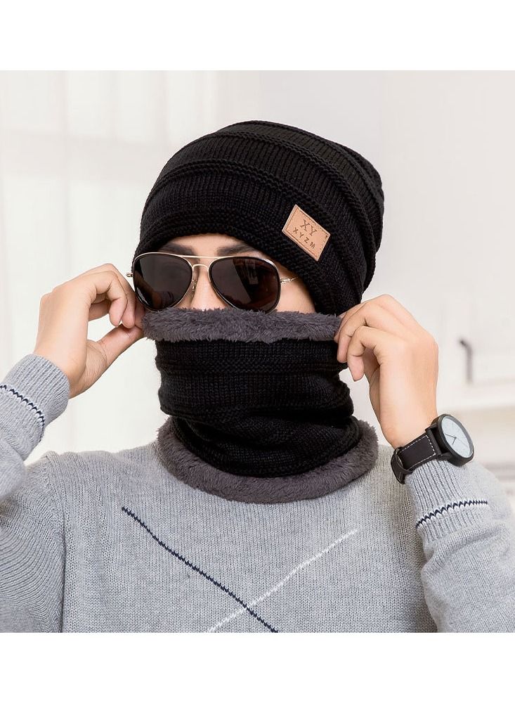 Loquat Winter Padded Set Cap Knitted Hat Scarf 2-Piece Set