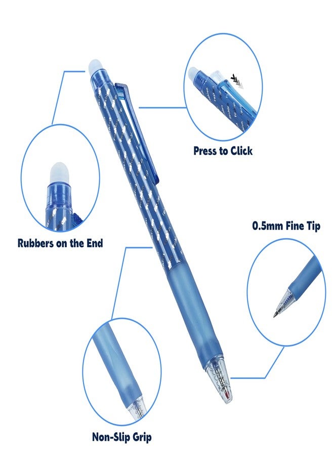 SMOOTHERPRO Erasable Pens Blue | 12 Pcs Rub Out Biros | 0.5 mm Fine Point Friction Pen with Rubbers on the End | for Writing Colouring Student Adult School Office Supplies (ERP012BU) - Image 4