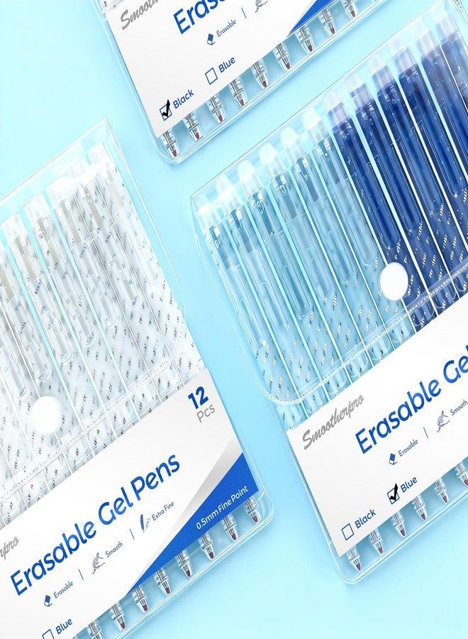 SMOOTHERPRO Erasable Pens Blue | 12 Pcs Rub Out Biros | 0.5 mm Fine Point Friction Pen with Rubbers on the End | for Writing Colouring Student Adult School Office Supplies (ERP012BU) - Image 2