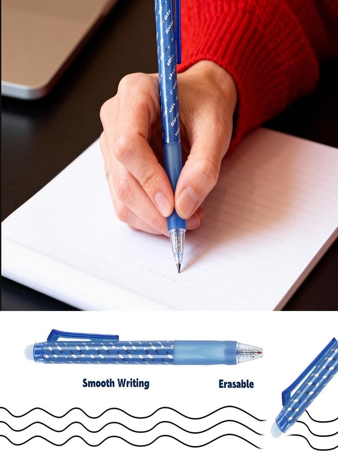 SMOOTHERPRO Erasable Pens Blue | 12 Pcs Rub Out Biros | 0.5 mm Fine Point Friction Pen with Rubbers on the End | for Writing Colouring Student Adult School Office Supplies (ERP012BU) - Image 3